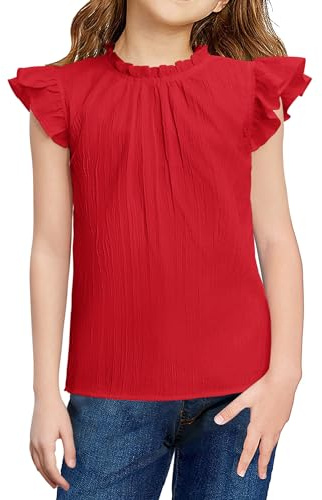 Arshiner Camiseta de Verano para Niñas Blusa Sin Mangas Roja Tops Ocio Festivo Camisas Estructuradas para Niños Tops Elegantes con Cuello Redondo Ropa para Niñas 10-11 Años