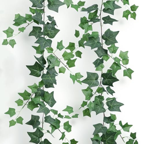 SHUOHONG 2 Stück Efeu Künstlich Girlande, Fake Efeu Efeugirlande Deko, Hängend Kunstefeu Efeutute Blätter, Fake Plant Room Decor für Küche, Hochzeit, Garten, Wanddekoration, Weihnachten (Grün)