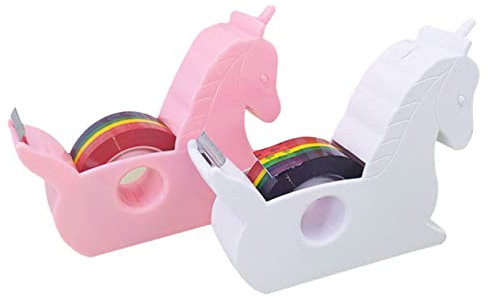 FOYTOKI 2 Stück Niedlicher Einhorn Klebebandabroller mit Edelstahl Schere und Tragbarem Design für Familienaktivitäten und Bürogebrauch Zufällige Farbe