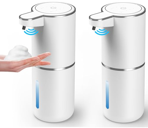 HOMELYLIFE 2 Pack Automatic Soap Dispenser Touchless, 380ML Wall Mounted | Foaming, IPX5 Waterproof, 4 Levels Adjustable, USB Rechargeable, IR Sensor, Electric Hand Soap Dispenser for Kitchen Bathroom