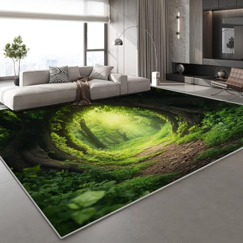 Generisch Teppich Schlafzimmer 150x210 cm Bäume Wald Kinderteppich Dekoration Carpets Natur Teenager Kurzflor Flanell Teppiche rutschfeste Spielteppiche für Schlafzimmer Wohnzimmer