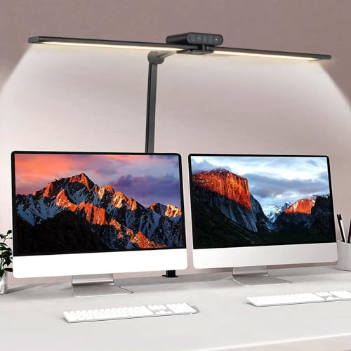 Rtrevlo Lampada da scrivania a LED con morsetto, a doppia testa a led scrivania per l'ufficio homepice 24W Ultra-Bright con oculare con lampada da tavolo da 25 regolabile con telecomando