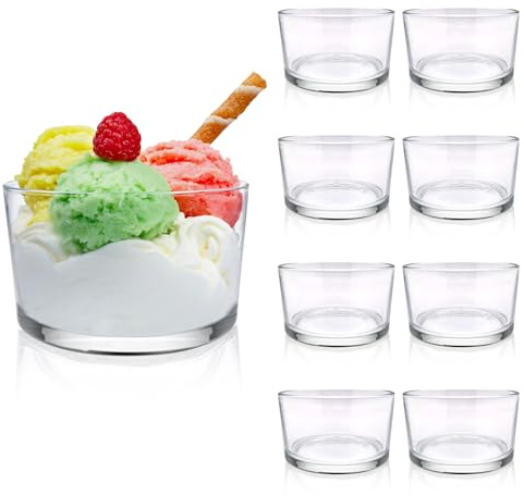 Fatiya Lot de 8 petits bols à dessert transparents en verre de 192 ml - Design moderne - Décoration pour crème glacée, salade, fruits, pudding