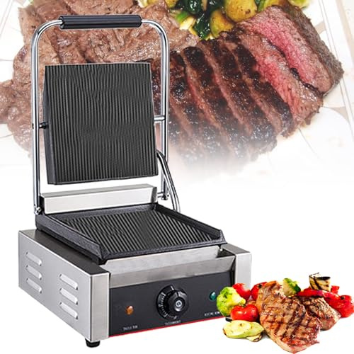 Commercial Electric Grill, 1800W/3600W Sandwich Panini Maker, Single/Double Press for Hamburger, Steak, Bacon