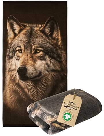 ZWOLTEX - Handtücher Premium 50x100 cm, Handtuch aus 100% Organic Baumwolle 600g/m² mit GOTS und Oeko TEX-Zertifikat, Bedrucktes Weich und Saugfähig Badehandtuch - Wolf