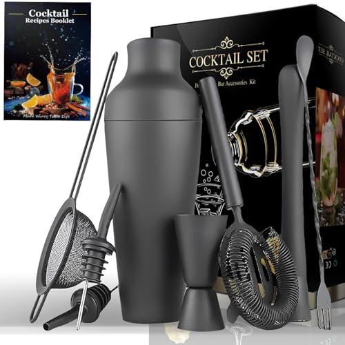 Cóctel Shaker Set - Kit De Camarero De 5 Piezas, Mezcladora De Bebidas De Acero Inoxidable Con Jigger Mediante Y Cuchara De Mezcla | Para Medidas Precisas Y Bebidas Uniformemente Mixtas En Su Bar De C