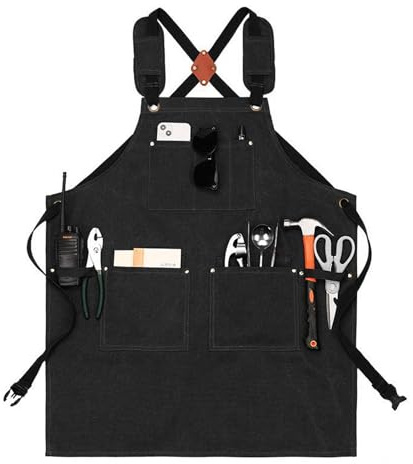 Delantal de lona, accesorios de cocina ajustables, impermeable, delantal de trabajo resistente con bolsillo y correas cruzadas en la espalda, para hombres y mujeres, carpinteros, carpinteros, cocina