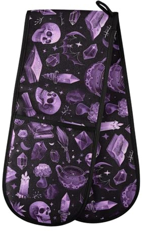 Oven Gloves Double Oven Gloves Skull Candle Magic Potion Skeleton Oven Mitts Pot Holder Heat Resistant Quilted for BBQ Baking Kitchen Cooking Gloves