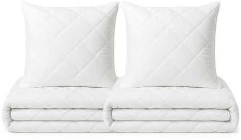 Julido Decke aus Mikrofaser Bettdecke Und Kissen | Ganzjahres-Decke mit Rautensteppung, 250 g/m², Waschbar bis 90 °C, Weiß, weich & atmungsaktiv. (135x200 + 80x80 cm (2er Set))