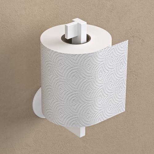 doporro Toilettenpapierhalter ohne Bohren, WC Klopapierhalter Weiß | Klopapierhalter ohne Bohren oder zum Bohren, Toilettenpapier Halterung aus Edelstahl, WC Klorollenhalter 185mm, Lino-04
