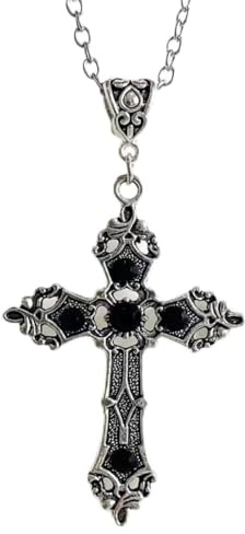 Faruodis Kristall Kreuz Anhänger Halskette Vintage Gothic Strass Kruzifix Halskette Kette Religiöse Christ Gebet Schmuck für Damen Frauen Männer (Schwarz)