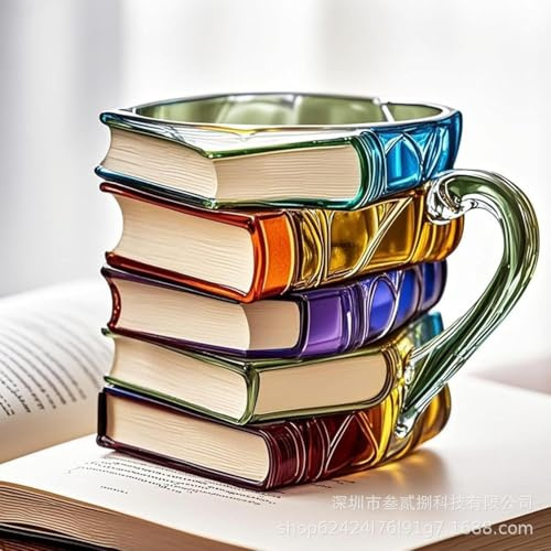 Genérico Tazas de Café Creativas 3D con Forma de Pila de Libros 2026,Taza Colorida con Tema de Libro,Taza Pintada con Libros,Taza de Café con Forma De Libro,Regalos Únicos y Novedosos (D)