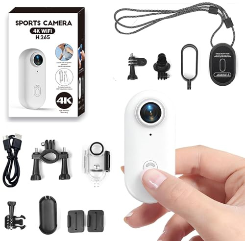 Mini Camera Sport Moto, Camera 360 Degrés Sous-Marine Avec Wi-Fi, Fixation Magnétique, Étanche Clip Portable, Mini Caméra Sport Idéale Pour La Moto, La Plongée, La Randonnée Et Les Animaux, Blanc 4K