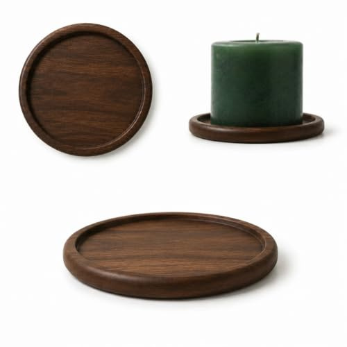 Sabai'ly - 2 Portavelas Elegantes de Nogal sostenible - Ø 10 cm ⇧ 1 cm (Borde Redondeado) - Platos y Soportes para Velas y Posavasos Decorativos, Toque cálido para tu hogar, Candelabros de Madera