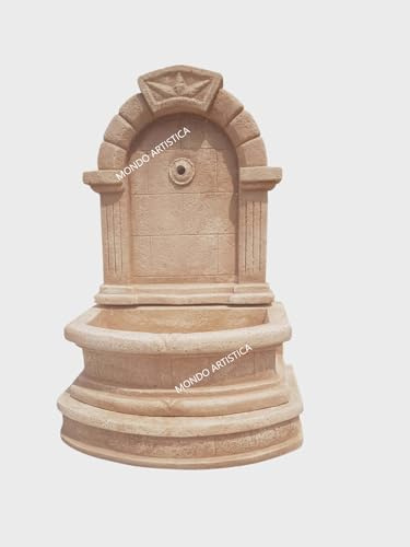 MONDO ARTISTICA Fontana da Parete, A Muro, per Giardino, In Cemento Bianco e Polvere di Marmo, Lavandino, Per esterno, Altezza 120 Cm - Larghezza 80x47 Cm - Colore Sfumatorosa antico