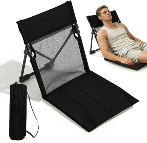 Coussin d'assise d'extérieur pliable pour la plage, avec dossier, coussin d'assise plié, coussin de sol, tapis de plage pliable pour pique-nique, pêche, randonnée, camping (noir)