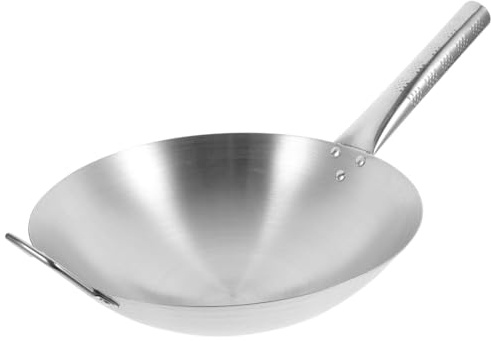 Luxshiny Edelstahl Wok Pfanne 19.49X11.81X3.15In Antihaft Wok Runder Boden FüR Induktion Elektroherd Haushalt Kochtopf Bratpfanne Mit Griff