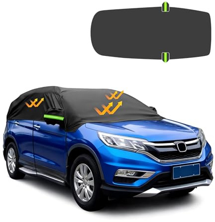 JAOUI 210D Autoabdeckung Wasserdicht Outdoor Halbgarage für Auto SUV, Allwetterschutz Autoplane Abdeckplane Auto Winter Sommer, UV-Schutz Staubdicht Schneefest Autogarage Abdeckung