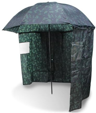 G8DS Angelschirm mit Seitenwand 200-220 cm Schirmzelt Angeln Schirmsystem mit Seitenplane Camouflage Karpfenzelt Windschutz Regenschirm