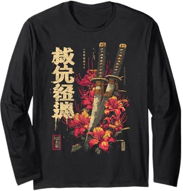 Ragno Rosso Giglio Fiore Katana Spada Anime Giapponese Otaku Maglia a Manica