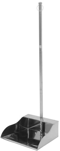 FIXOSHEE Recogedor de Acero Inoxidable Mango Largo y Pala Ancha para Cenizas y Basura, Herramienta Ergonómica para Limpieza en Exteriores y Uso Doméstico