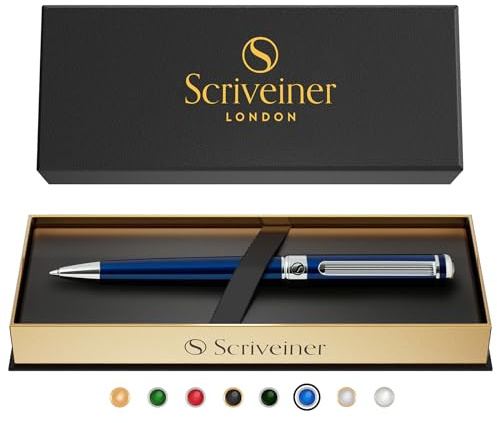 Scriveiner Penna a Sfera Blu Notte, Splendida Sfera in Lacca Midnight Blue con Dettagli Cromati, Ricarica Inclusa, Penna Elegante e Professionale da Ufficio, Idea Regalo per Lui e per Lei