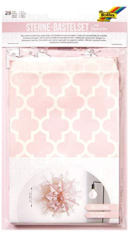 folia 21910 - Bastelset Sterne aus Papiertüten, 28 Tüten mit rosa Motivdruck je 13 x 18 cm groß, für 3 Papiersterne im Schneeflocken Design Ø 36 cm