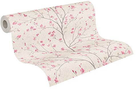 Livingwalls Carta Da Parati Floreale Mio - Tokio Metropolitan Stories 2 A.S. Création Carta da parati tessuto non tessuto 10.05 m x 0.53 m Marrone Rosa Bianco Prodotto in Germania 379121 37912-1
