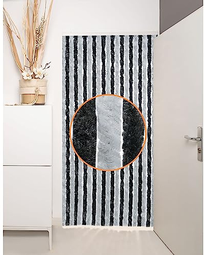 DEFACTO Flauschvorhang Türvorhang (100x200 cm) Chenille Fliegenschutz Insektenschutz Camping 100% Made In Italy - Vielseitig, Leicht Zu Reinigen, Effektiver Sicht- Und Hitzeblocker - (Schwarz/Grau)