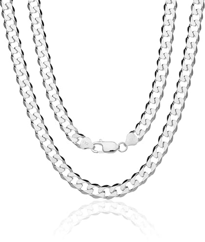AKA Gioielli® – Pansarkedja Cuban Link Chain 7,8 mm 925 Sterling silver – män kvinnor halsband längder: 50 55 60 70 cm, Sterlingsilver