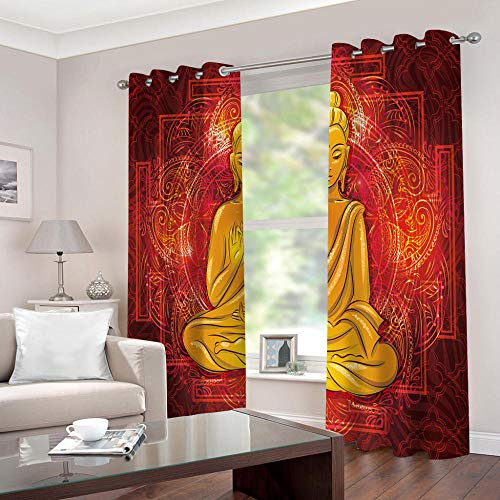 GDYRBY Lärmschutzvorhang Ösen Kinderzimmer Junge Verdunkelungsvorhang Blickdichter Gardinen 3D Hd Druck Mandala Indische Buddha-Statue Muster 2Er Set 200X160cm(HxB) Vorhänge Schlafzimmer Fensterdekor
