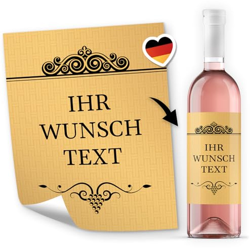 8 Flaschenetiketten selbstklebend mit Text personalisiert - Etikett klassisch edel - Flaschen Aufkleber für Wein oder Sekt