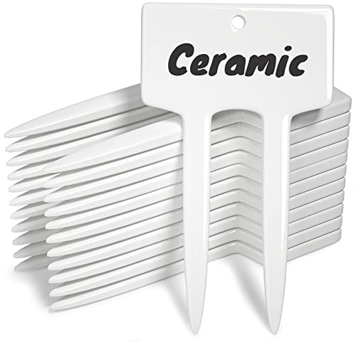 Plant Labels, Ceramic Garden Markers, Herbs Succulent Name Tags, Supplies for Seeding Pot Potted Plants Raised Bed, Indoor & Outdoor, Reusable Waterproof - Set of 12, White