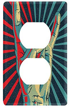 Human Hand Rock and Roll Sign on Red Black Sunshine Lights Duplex Outlets Print Toggle Wall Plate, Switch Plate Cover for Living Room Bedroom Bathroom Office and School