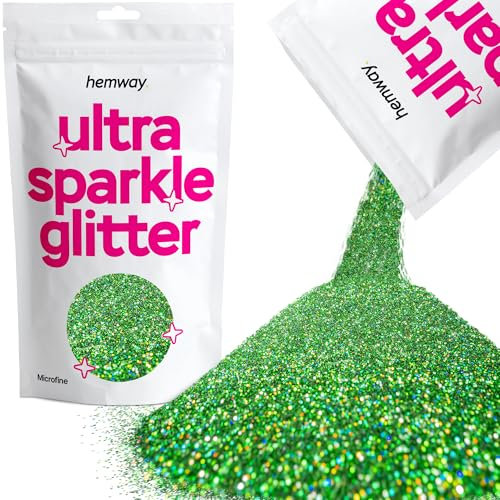 Hemway Premium Ultra Sparkle Glitter Multi Purpose Metallic Flake for Arts Crafts Nails Cosmetics Resin Festival Face Hair - Emerald Green Holographic - Microfine (1/256 0.004 0.1mm) 100g / 3.5oz