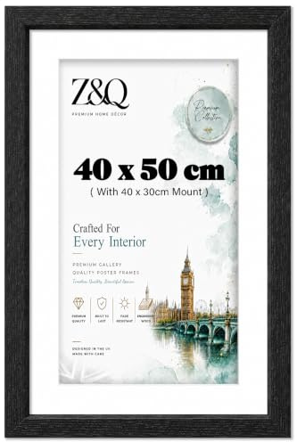 Z&Q 40cm x 50cm Display Photo Frame Black With Mount 30x40cm & Without Mount MDF Wood Portrait & Horizontal Display Wall Mounted Picture Poster Frame For Canvas Prints Home Office (40 x 50CM)