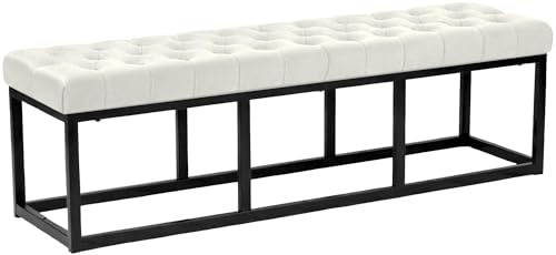 CLP Sitzbank Polson, modern, schwarzes Metallgestell, gestepptes Samt, Bodenschoner, für Wohnzimmer, Flur oder Schlafzimmer Farbe Creme Größe 150 cm