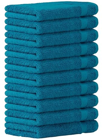 Luckytowel Seiftücher Set 30x30cm – Oeko-TEX kleine Waschlappen Set aus 100% Baumwolle mit 600 g/m² – mit Aufhängeschlaufe – flauschig & saugstark – Gästehandtücher 30x30 – 10er Pack Türkis