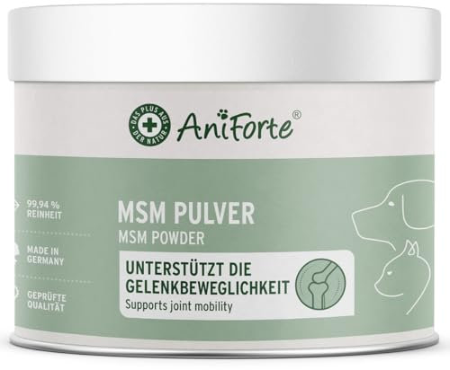 AniForte MSM Pulver für Hunde & Katzen 300 g – Hochreines Methylsulfonylmethan, Hochdosiert mit Reinheitsgrad 99,94%, organischer Schwefel für Tiere als Gelenkpulver, höchste Qualität