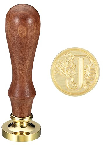 PATIKIL Alphabet J Wachs Siegel Stempel Initiale Buchstabe Siegel Wachs Stempel Klassisch Retro Abnehmbarer Messingkopf Hölzerne Handgriff für Umschlag Einladungskarten Stil 3