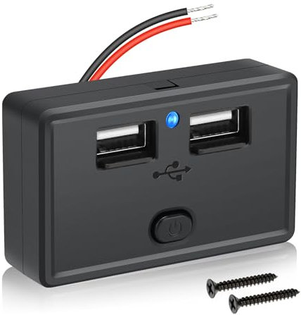 Linkstyle 12V USB Steckdose, Dual 12W USB A Ladebuchse mit Schalter und LED für 12V/24V Auto LKW Wohnmobil Boot