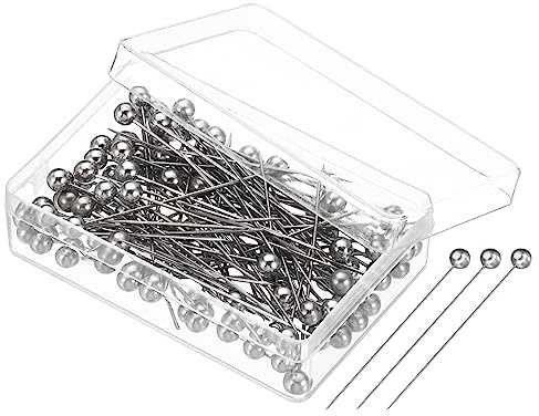 PATIKIL 200 st sy pennor 3 cm rak pin med plast pärlformad kula huvud för tyg dekorativa smycken hantverk och sömnad projekt silver