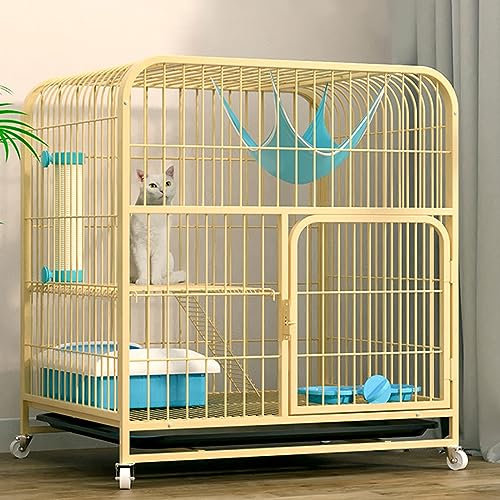 XIAOZHUANGXIONG Katzenkäfig XXL Indoor, mit 4 Universelles Rad und Ausziehbares Tablett, Metallkäfig for Kleine Haustiere, DIY Kleintierkäfig for Kaninchen (Color : Wood Color, Size : X-Large)