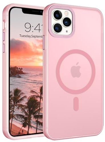 GUAGUA Magnetisch Hülle für iPhone 11 Pro Max [Kompatibel mit MagSafe] Matt Handyhülle Stoßfest Durchscheinende Rückseite Dünn Schutzhülle Case für iPhone 11 Pro Max (6,5 Zoll) Rosa/Pink