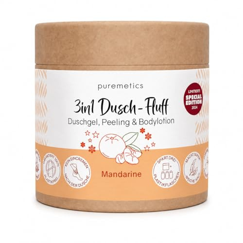 Puremetics 3in1 Dusch-Fluff, Mandarine mit Zuckerpeeling, LE, 250g