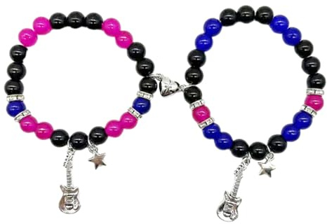 EHOTER Freundschafts-Armbänder, passende Paare, Perlenschmuck mit magnetischem Herz und Gitarre, für beste Freunde, Geschenk für Paare, beste Freunde, Geschenk für beste Freunde