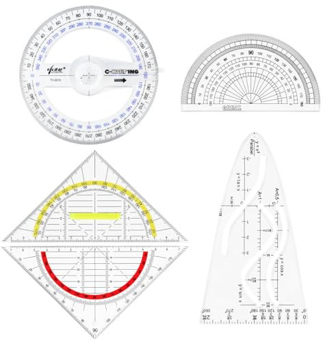 5 Stück Parabelschablone Geometrie Set, Transparent Parabelschablone Mathe Kunststoff, Multifunktionales Geodreieck mit Griff, Winkelmesser Schule für Studenten Büro Designer