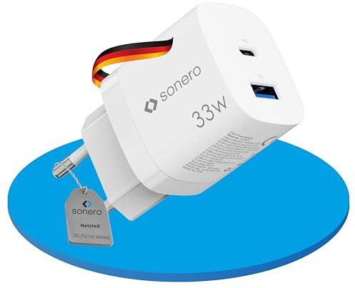 Sonero USB-C et USB-A Chargeur GaN Rapide 33W/30W avec Détection Automatique du Courant de Charge, Blanc
