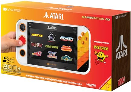 My Arcade Atari Gamestation Go: Batería recargable, más de 200 juegos retro precargados incluyendo Pac-Man, Atari: Recharged y Balls of Steel, WiFi, Smartglow, pantalla de 7 pulgadas, Arcades