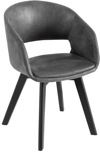 Stuhl NORDIC STAR - 54cm - antik grau - Microfaser Holz-Beine Armlehne | hoher Komfort, bequeme Polsterung, pflegeleicht, Esszimmerstuhl, Buchenholzgestell, Design, Retro